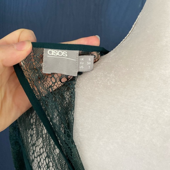 Asos Pleated Midi Dress Size 2 Sheer Green Lace - Picture 7 of 7